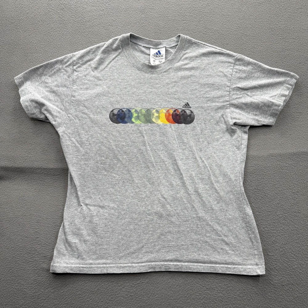 Vintage Adidas Shirt Mens XL Gray Rainbow Soccer Ball Graphic Tee Made USA